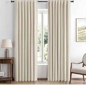 Blackout Linen Curtains for Bedroom, Cream Solid Luxury Decor Thermal Insulation